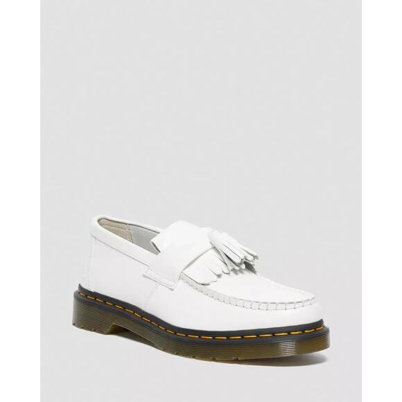 😎🩺 DR MARTENS - ADRIAN WHITE TASSLE LOAFERS YELLOW STITCH - NWT - SZ 7 - Picture 2 of 7